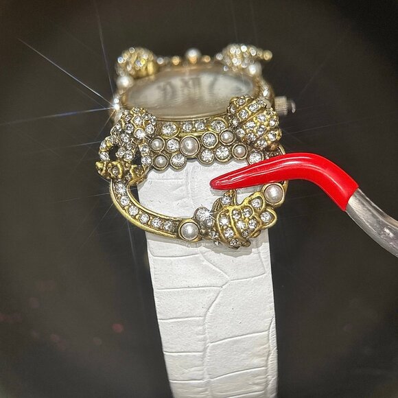 Heidi Daus White Leather Band Pearl/Crystals Watch - Picture 5 of 10